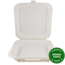 HeloGreen Eco-Friendly Sustainable Cornstarch Clamshell Container - (9" x 9" x 3", 1-Compartment)