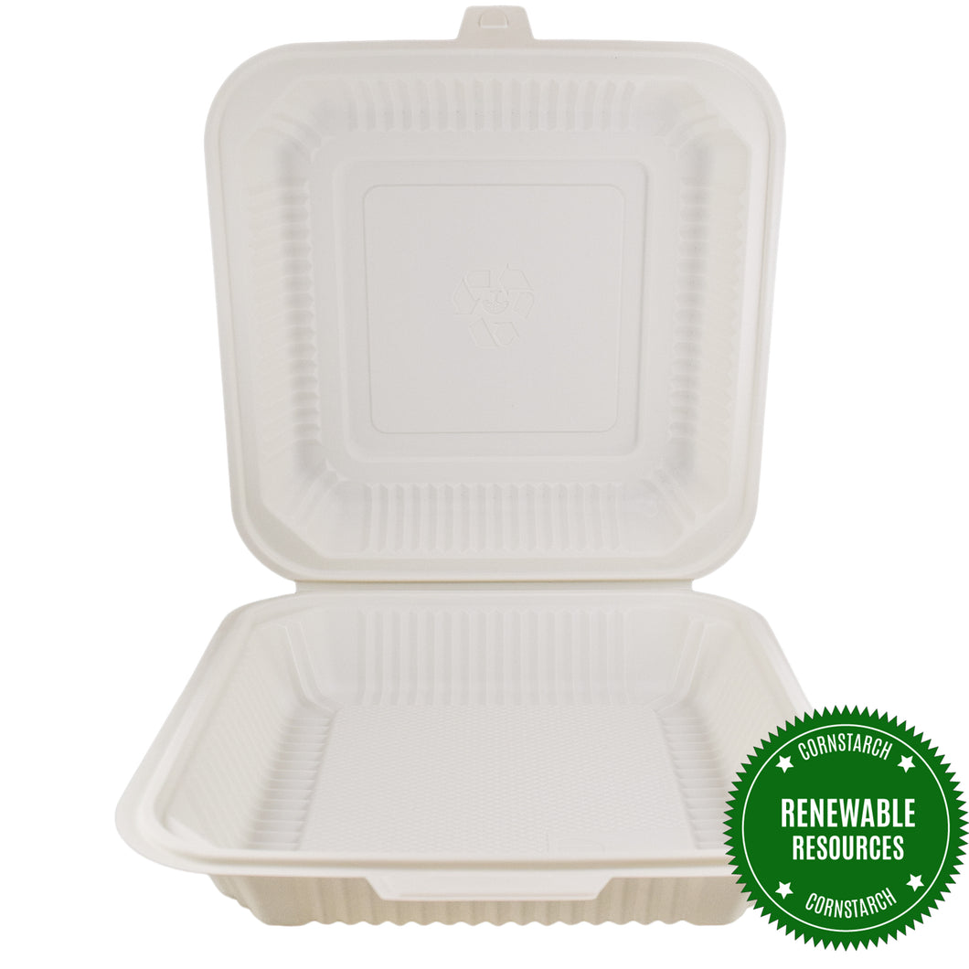 100% Compostable Clamshell Take Out Food Containers [8X8 3