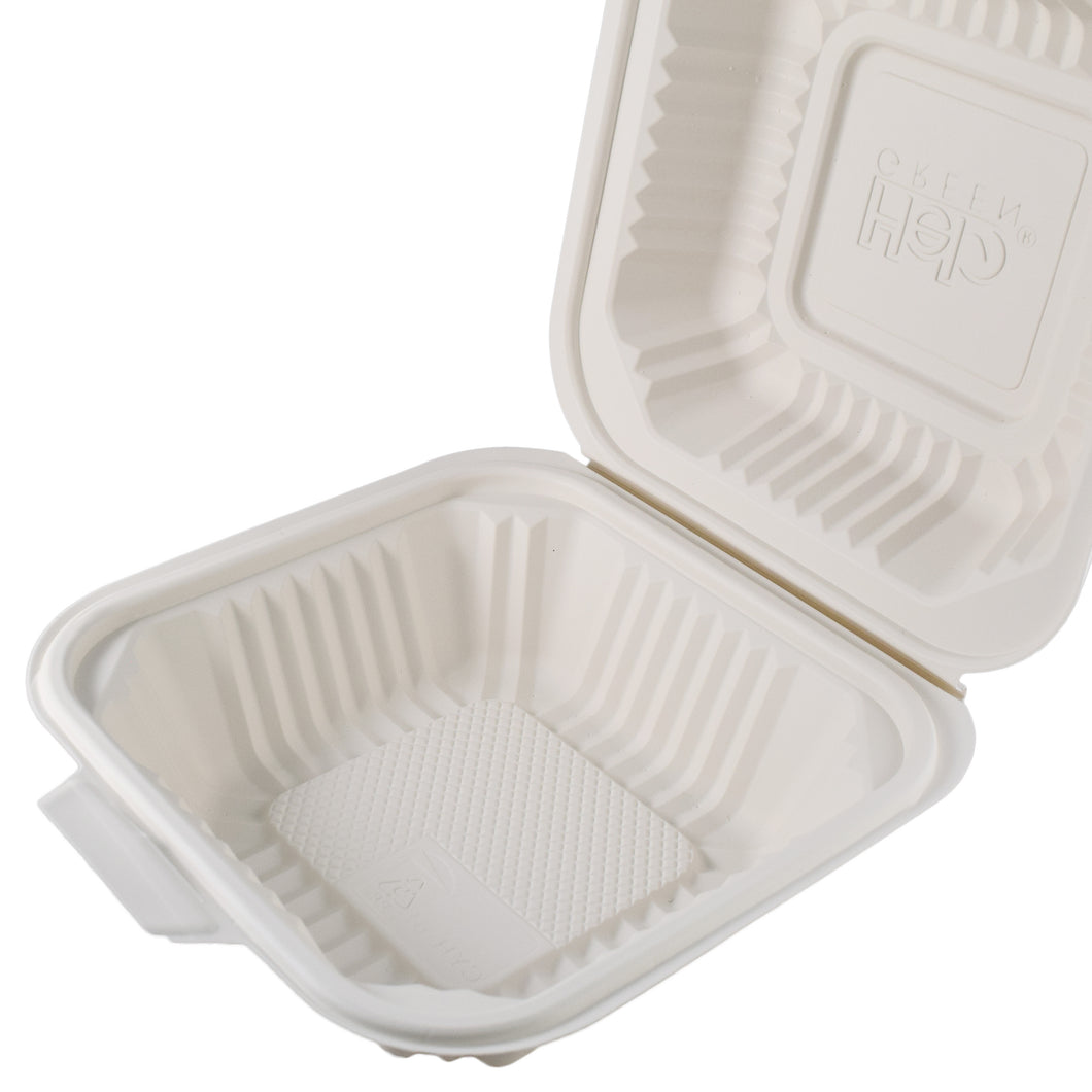 HeloGreen Eco-Friendly Cornstarch Takeout To-Go Hinged Food Containers - Microwa