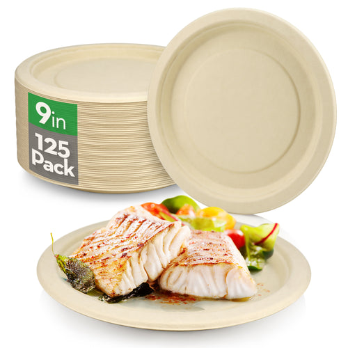 Compostable Round 1-Compartment Sugarcane Plates, 9