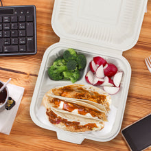 Eco-Friendly, Disposable To-Go Food Containers - (8" x 8" x 2.5", 3-compartment)