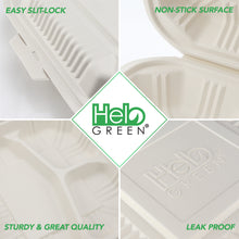 Eco-Friendly, Disposable To-Go Food Containers - (8" x 8" x 2.5", 3-compartment)